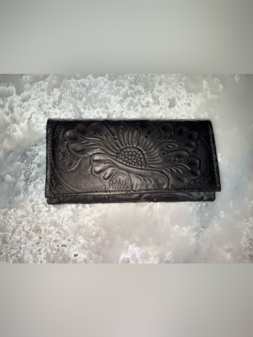 Black Embossed Floral Leather Wallet